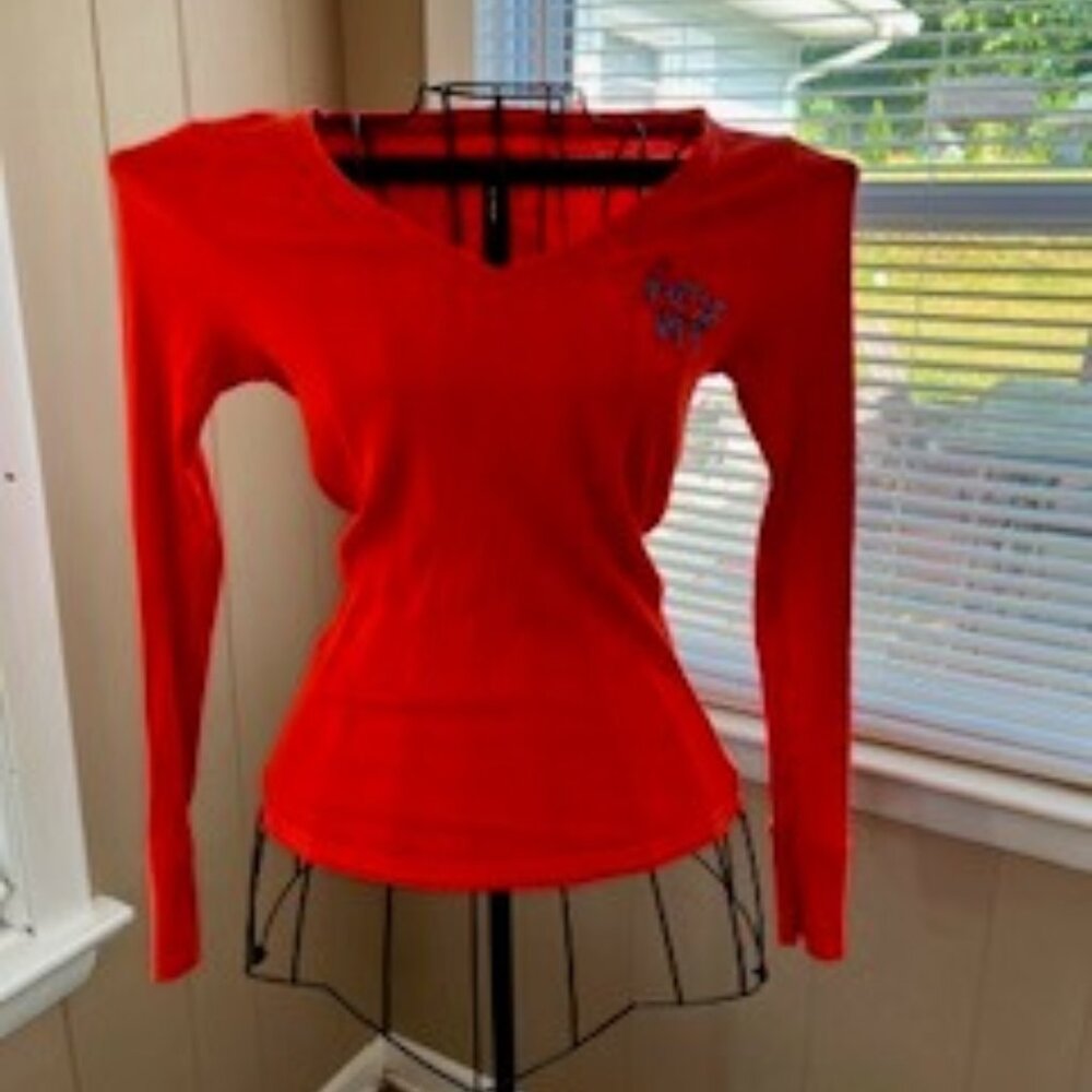 Aeropostale Vintage Orange Long Sleeve Ribbed V-Neck Shirt SZ. L